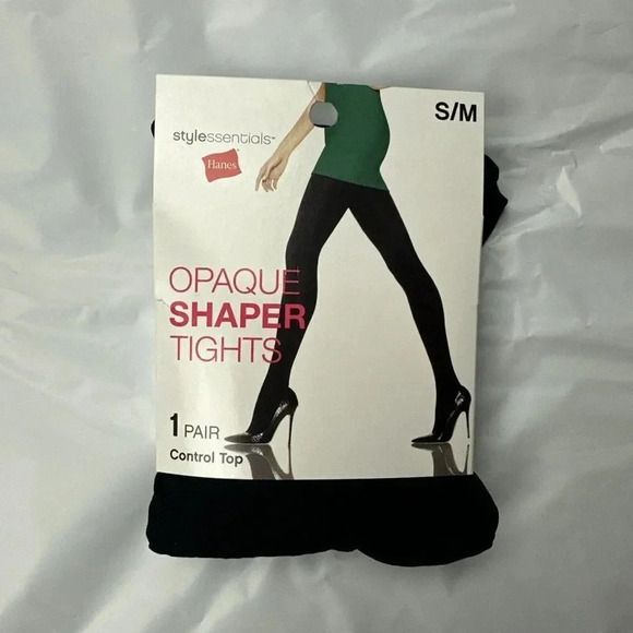 Hanes Style Essentials Opaque Shaper Tights Size S/M Black Control Top New - Picture 1 of 5